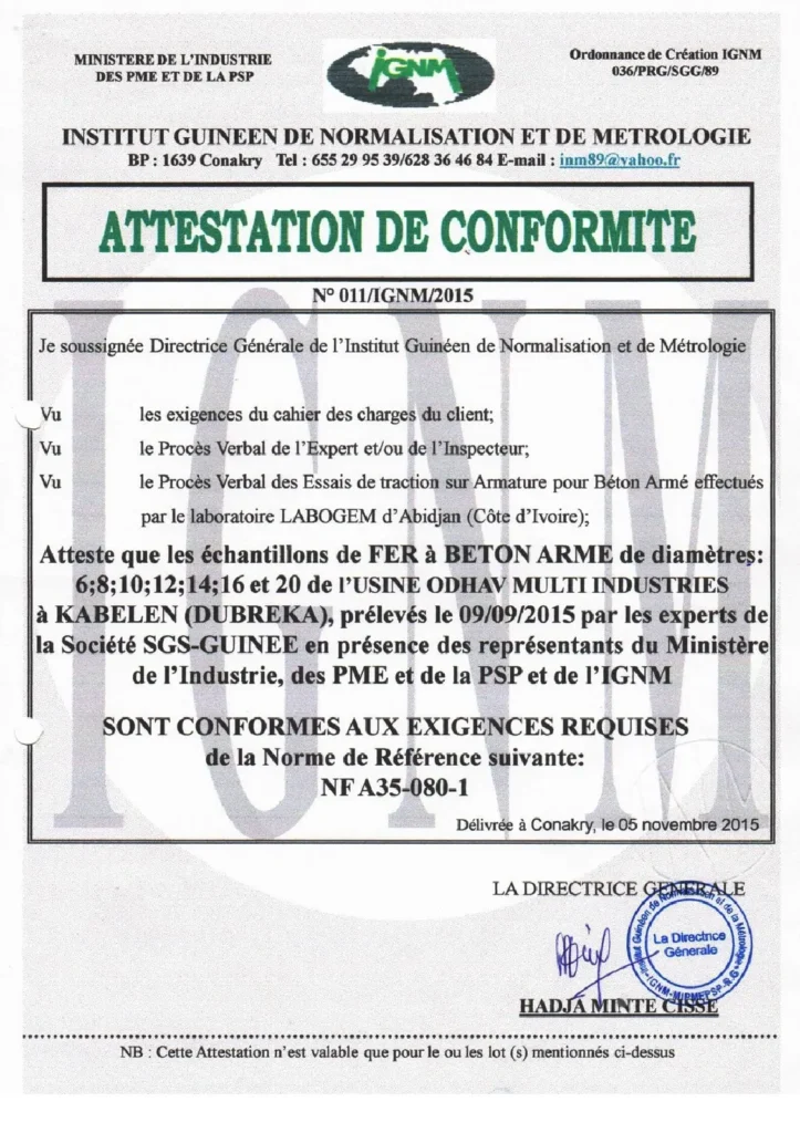 Attestation De Conformite Certificate